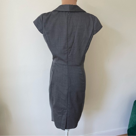 GIORGIO ARMANI Collezioni Wool Silk Blend Gray Cap Sleeve Faux Wrap Dress EUC 6 - Picture 3 of 8